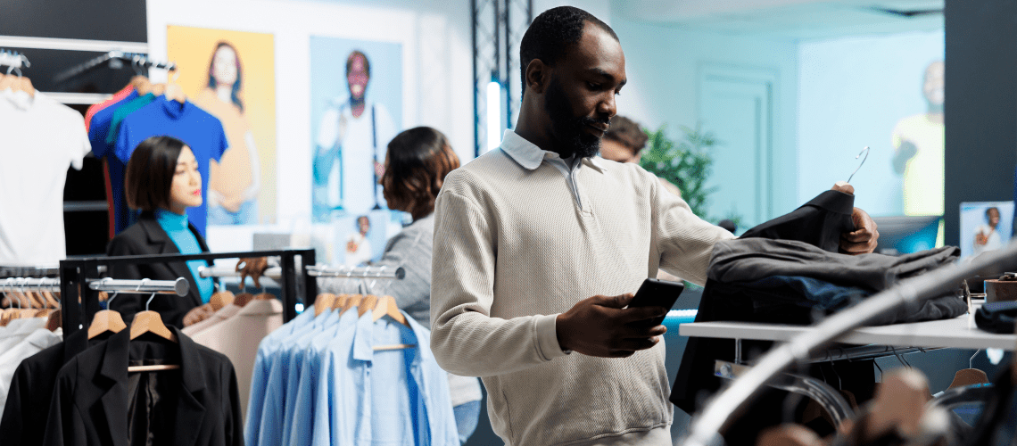 Image of a man looking though a clothing rack for a blog post covering how to become a mystery shopper.