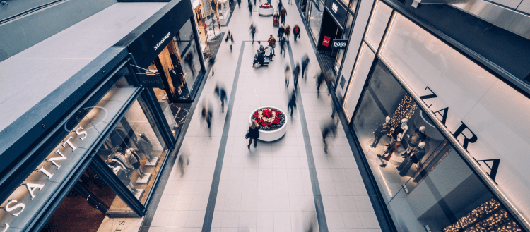 Image of a high-end mall from an elevated position for an article discussing mystery shopping observation.