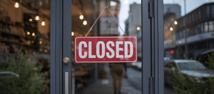 Image of a store with a closed sign on the door for an article covering mystery shopping problems.
