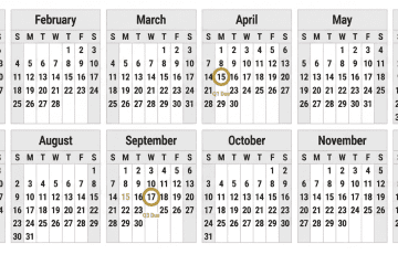 Image of a calendar with due dates for a post on mystery shopping quarterly taxes.