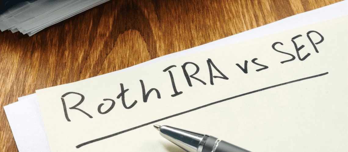 Image of a piece of paper on a desk with the words "Roth IRA vs. SEP IRA" for a post covering mystery shopping SEP IRA vs. a Roth IRA.