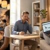 Image of three mystery shoppers — a woman at a restaurant counter, a man on a phone call at home, and a woman testing a website on a laptop.