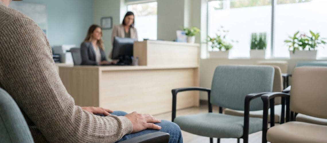 Image of a medical mystery shopper observing a clinic waiting room during an in-person shop
