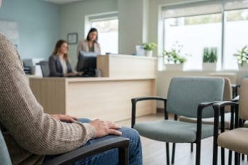 Image of a medical mystery shopper observing a clinic waiting room during an in-person shop