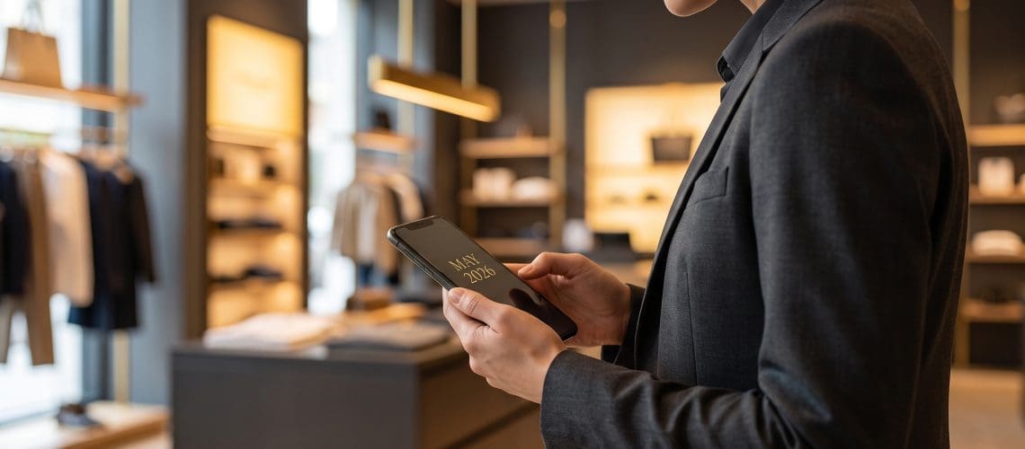 Image of a mystery shopper checking mystery shopping news on a smartphone in a modern retail store, May 2026 Insider Report.