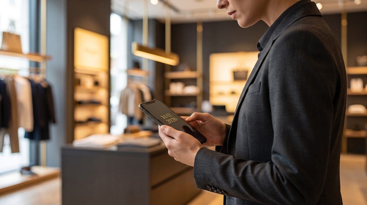 Image of a mystery shopper checking mystery shopping news on a smartphone in a modern retail store, May 2026 Insider Report.