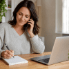 Image of a person taking notes during a phone mystery shopping call at home.